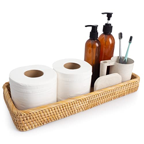 Long Narrow Rattan Tray For Bathroom Vanity Trays Decorative Jewelry Makeup Woven Back Of Toilet Organizer Tray Serving Rectangle Paper Towel Storage By Kolstraw (Set 2: 16X6, 10X6) #TOP2