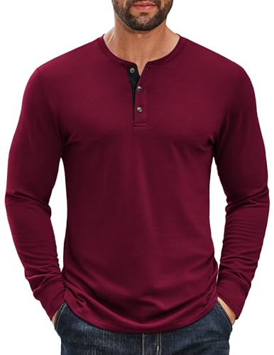 COOFANDY Men's Cotton Henley Shirts Long Sleeve T-Shirts Casual Pullover Shirt Soft Stretch Basic Tees Fall Tops