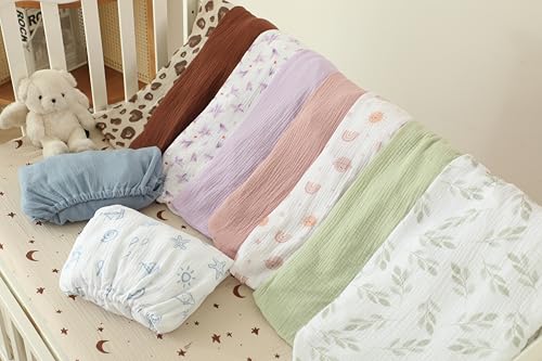 Image of TADO MUSLIN Baby Crib Sheets 2 PCS, 100% Organic Cotton Fitted Crib Sheet for Standard Crib Mattress (52 inchx28 inch), Soft and Breathable for Girl and Boy, Leopard Print, Khaki