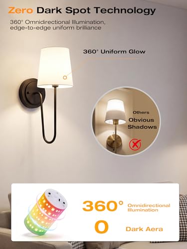 Image of CLOUDY BAY 10000mAh Battery Operated Wall Sconces,Up to 100 Hours with Rechargeable RGB Dimmable Magnetic Bulb,Cordless Wall Lighting Fixtures with Remote for Bedroom,Black,2 Pack-15.4in