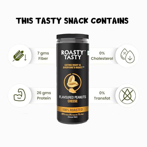 Image of Roasty Tasty Premium Assorted Roasted Peanuts | Healthy Snacks | Rich in Protein & Fibre | Roasted, Not Fried Snacks | Healthy Food | Gluten Free, Zero Cholesterol | Namkeen Peanuts | Crunchy Masala Peanuts | Jalapeno | Cheese | Peri Peri| Pack of 3 (100g each) |
