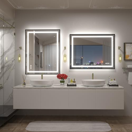 Image of 28x36 Inch Black Framed LED Lighted Bathroom Mirror