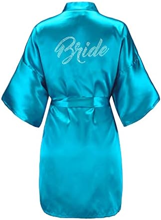 EPLAZA Women's One Size Silver Rhinestones Bride Bridesmaid Short Satin Robes for Wedding Party Getting Ready