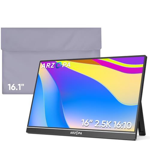 Image of ARZOPA 16 inch 2.5K Portable Monitor, 2560x1600 QHD 123% sRGB IPS Display and 16.1 Portable Monitor Sleeve Case Bundle