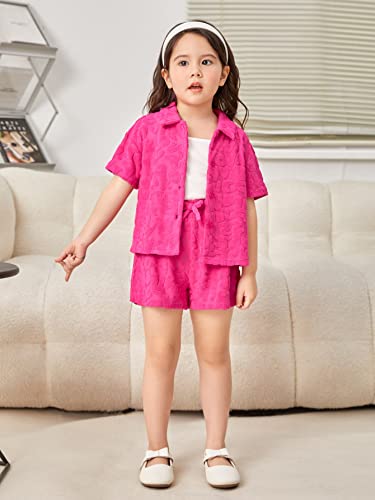 Image of WDIRARA Toddler Girl's 2 Piece Outfits Short Sleeve Button Front Shirt and Bow Track Shorts Set