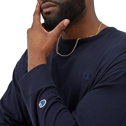 Image of Champion Men's Classic Long Sleeve T-Shirt, Standard Fit, C Logo, Available in Regular and Big & Tall, Navy, XX-Large Big
