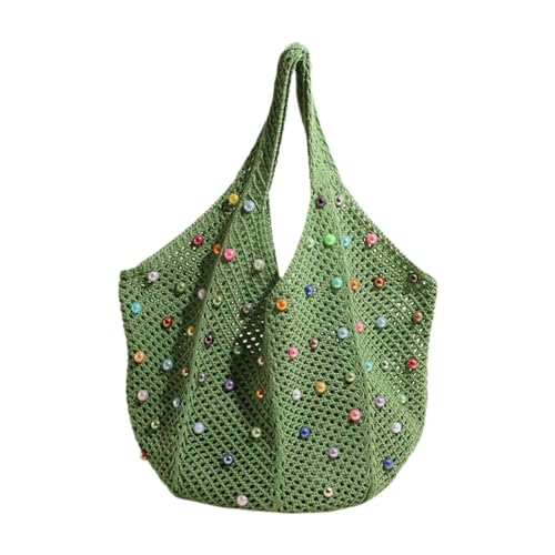 Sac bandoulière femme vert grand format | Sac fourre-tout tissé souple