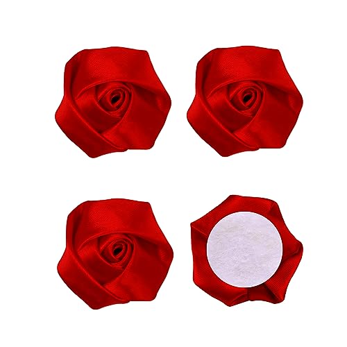 YAKA 20pcs Handmade Stereo Fabric Rose Flowers for DIY Headdress Flowers Headbands Clips,Rose Wedding Decor Hair Bow Appliques Craft Sewing Accessories (Red)