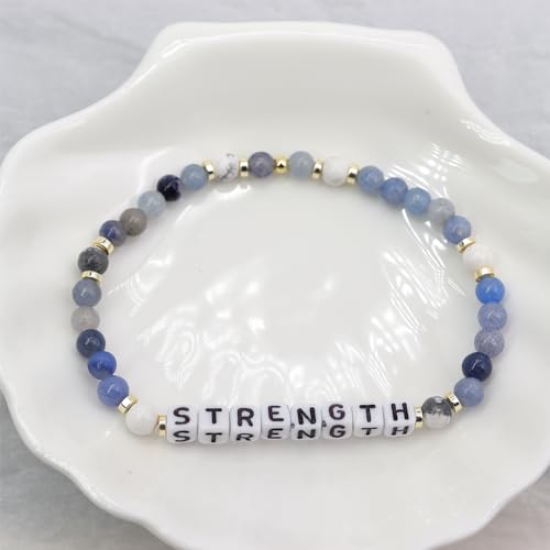 Beaded Stretch Bracelets for Women, Stackable Gold Aquamarine Stone Bead Ball Bracelet4