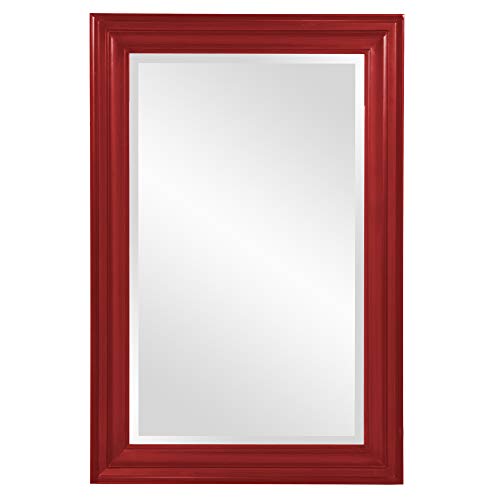 Image of Howard Elliott George Rectangular Glossy Red Wall Mirror, Rectangle Hanging Wood Framed Vanity Mirrors for Home Decor, Living Room, Bathroom, Bedroom, or Hallway, 24 x 36 Inch