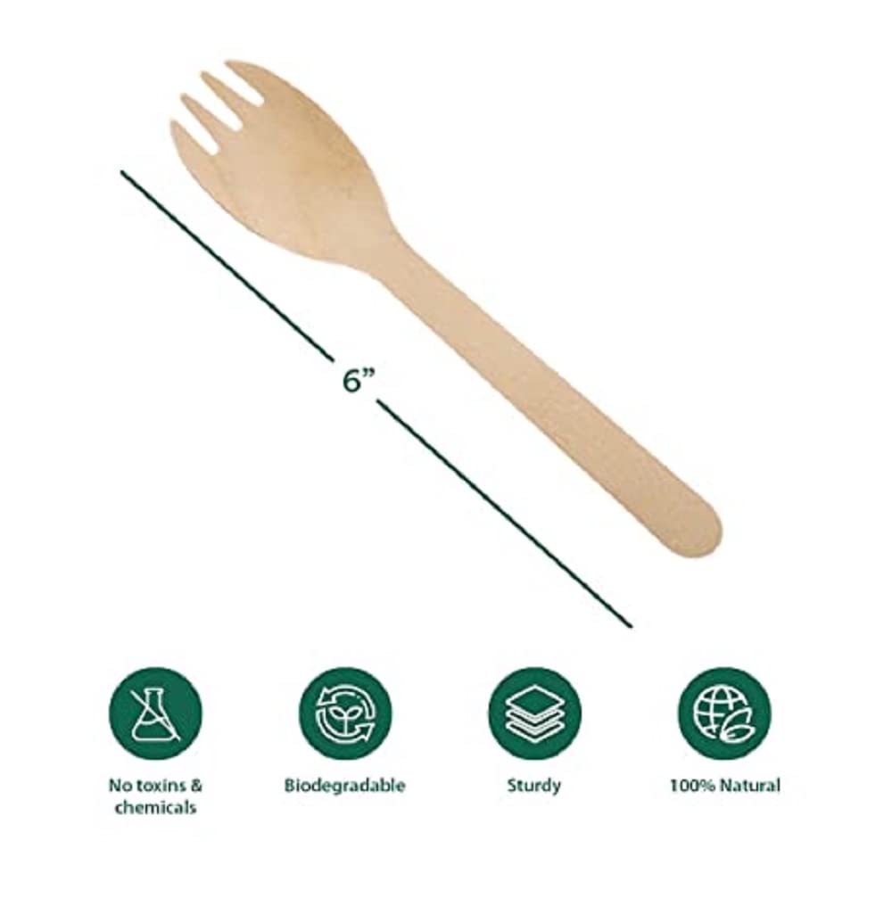 V4L Wooden Disposable Spork 2 in 1 (Spoon + Fork) Mini Wooden Cutlery Set, 16 CM 100 Spoon - Image 8 thumbnail