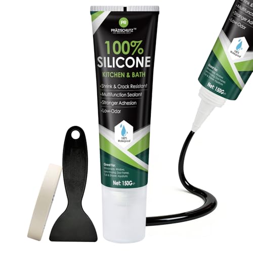 PRAZISCHUTZ RTV Silicone Sealant - 100% Silicone Waterproof Strong Adhesion Flexible & Durable Heat & Cold Resistant Ideal for Car Kitchen Bathroom Window & Door Sealing(Black 150g)