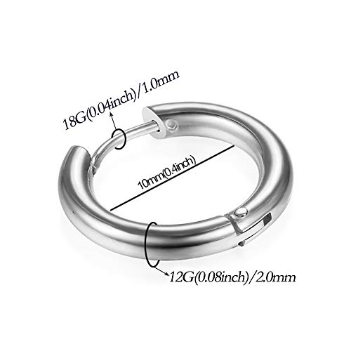 Image of 316L Surgical Stainless Steel Huggie Hoop Earrings 6mm 8mm 10mm 11mm 12mm 14mm Hypoallergenic Earrings Hoop Cartilage Helix Lobes Hinged Sleeper Earrings For Men Women