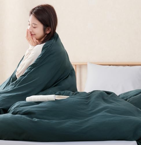 fuwawa 掛け布団カバー シングル 【洗いざらし・CICA保湿加工・極柔な肌触り】かけ布団カバー 超吸水速乾 8箇所スナップボタン ダブルファスナー 【防ダニ99.9%・エッコテックス認定・アレルギー対策】シワ加工 ピーチスキン しっとり 丸洗い 抗菌防臭 オールシーズン布団カバー 日本企画(シングル・150X210cm スモーキーネイビー)