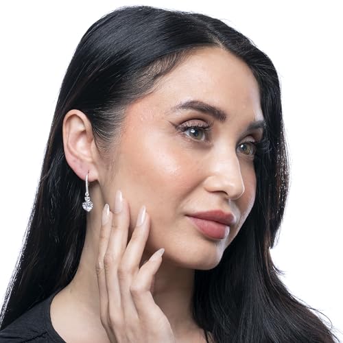 Heart Shape CZ Drop Earrings for Women, 20mm long with Pave, Simulated Diamond Hook Earrings - image 2