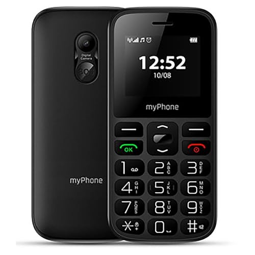 MP myPhone Halo A, telefono a chiave per gli anziani (nonna e il nonno), telecamera, display a colori da 1,77', batteria 800 mAh, chiavi grandi, Pulsante SOS, torcia, radio, doppio SIM, Nero