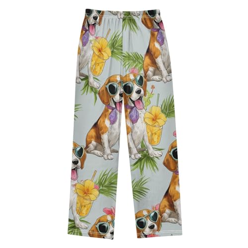 Tropical Beagle Floral Boys Long Pants Soft Trousers Elastic Waist Kids Lounge Bottoms with Pockets S-XL2