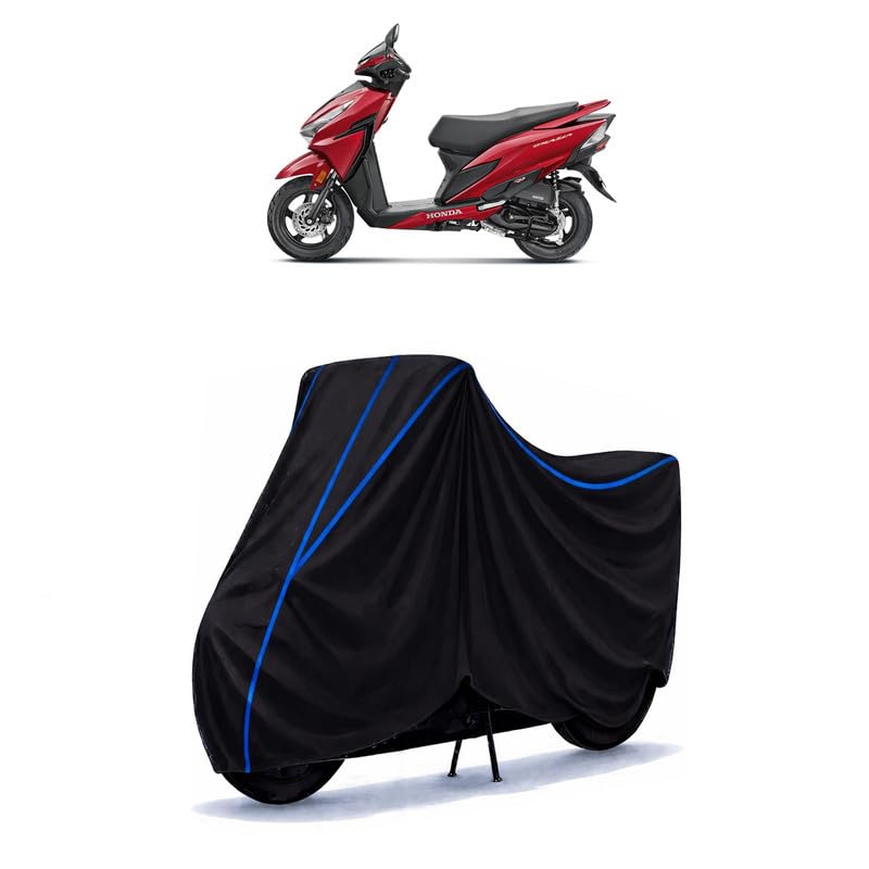 Image of Scooty Cover Water Resistant for Grazia Drum | Universal Scooter & Bike Cover | Heavy Duty UV Dust, Rain & Scratch Protection | Elastic Fit All Weather Indoor Outdoor | Black with Blue Piping