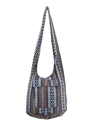 Changnoi Unique Hippie Sling Crossbody Bag Woven Cotton Tribal Pattern (Tribal Blue)