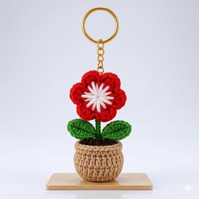 Image of Handmade Crochet Keychain Combo for Girls Women Cute Aesthetic Sunflower Strawberry Watermelon Daisy Knitted Keychain Bag Charm Purse Charm Car Key Ring Backpack Accessories Gift