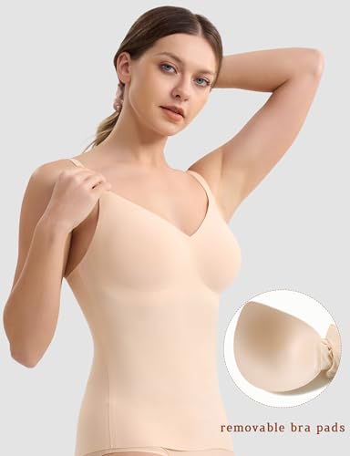 V-Neck Seamless Camisoles Tank Tops with Built in Bra for Women Summer Spaghetti Straps Tankini Camis2