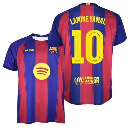 FC Barcelona Camiseta Lamine Yamal 25/26 | 1ª Equipación Adulto | Réplica Oficial Estadio con Nombre y Dorsal del Barça (FR/ES, Letras, L, Regular, Regular, Rojo y Azul)