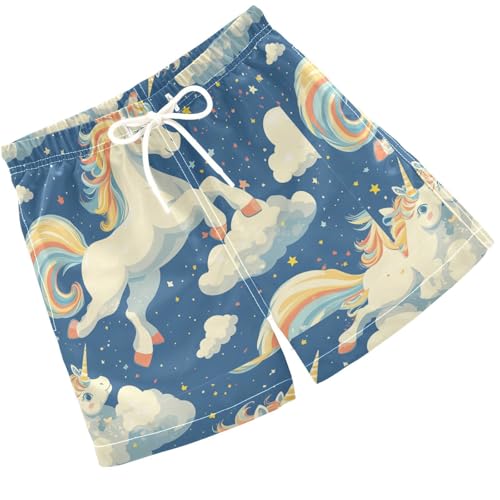 Pigsaly Boys Swim Trunks Colorful Unicorns White Clound Boys Board Shorts Swimsuit Swimwear Summer Bathing Suit XS