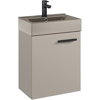 VBChome Bathroom Furniture Set 45 cm Beige Matt Wash Basin with Wall Cabinet Bathroom Cabinet with Sink Base Cabinet 1 Door Soft-Close Modern Elegant