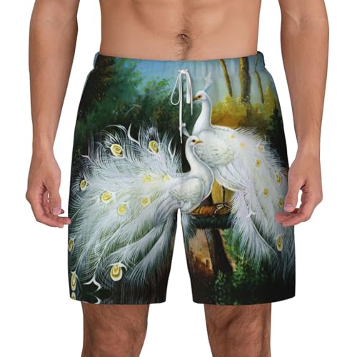 Short de bain imprimé paon blanc pour homme style élégant