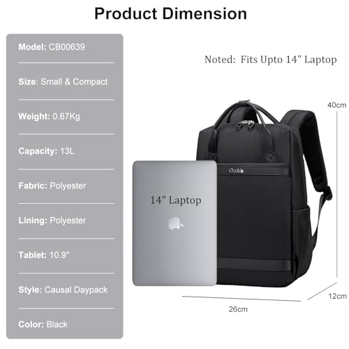 Image of Chantria Slim Backpack for Women Stylish 14-inch Laptop Bag 13L Multi-pocket Water-resistant Daypack with Top Handheld & Luggage Strap,Ladies Backpack for Office Casual College