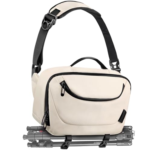 Image of TAAOKA Camera Sling Bag,Waterproof Camera Case with Tripod Holder,Lightweight DSLR /SLR /Mirrorless Camera Bags Crossbody for photographers-Beige