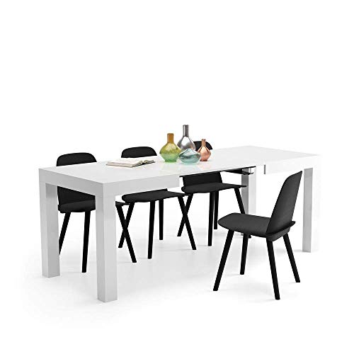 MOBILI FIVER, Table à Manger Extensible, First, Blanc Laqué Brillant, Mélaminé, Made in Italy