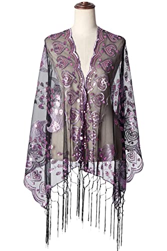 Image of BABEYOND 1920s Sequined Shawl Wraps for Women Fringed Evening Cape Wedding Bridal Shawl Scarf for Evening Dresses Party