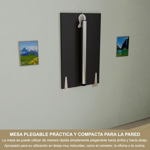 KDR Produktgestaltung Mesa Plegable de Pared con Pata de Mesa Tablero de Escritorio 80x50 cm en Negro Mesa de Comedor Plegable Mesa de Cocina para Montar en la Pared Mesa Plegable de Pared - imagen 4