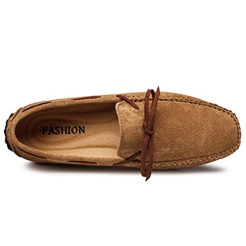 Driving Loafers for Men Deck Moccsins Lace Up Tie Decor Stiching Faux Suede Upper Flat Boat Shoes with Back Non-Slip Studs Business(Brown,10 M US)3