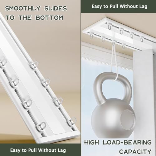 Heavy Duty Silent Double Curtain Track - A-Piece Aluminum Rail Set for Ceiling Mount, 3.8M/12.5FT, Ideal for Living Room & Bedroom Room Divider (White)