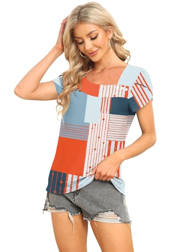 Image of Womens Petal Sleeve Tops Summer Trendy T Shirt Casual Loose Square Neck Button Blouse Tees