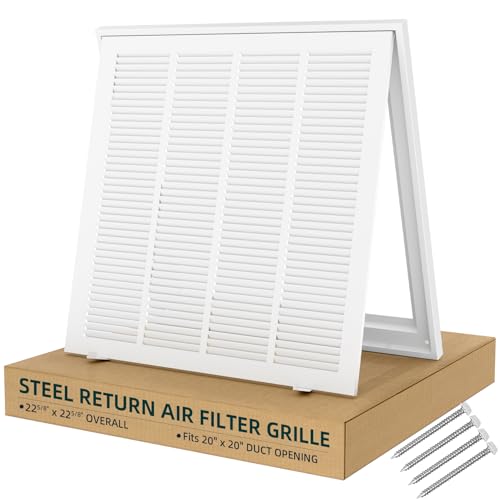 Fancat Return Air Filter Grille for 20x20 Ducts Steel Vent Cover Grille with Removable Door for 1 Filters | Suitable for Sidewall & Ceiling | White Coating | Outer Dimensions: 22 5/8 W x 22 5/8 H