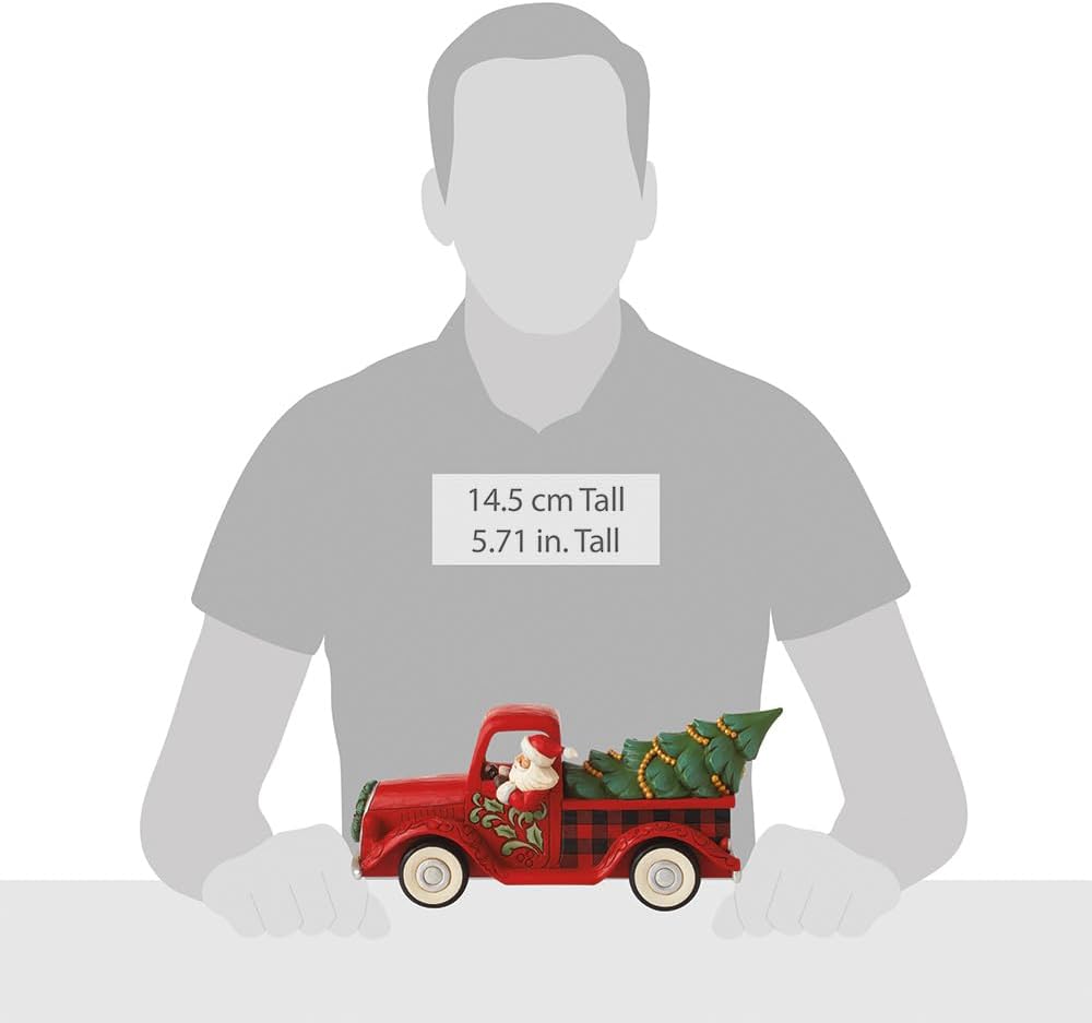 Enesco Jim Shore Heartwood Creek Highland Santa in Plaid Truck Figurine, 5.71 Inch, Multicolor