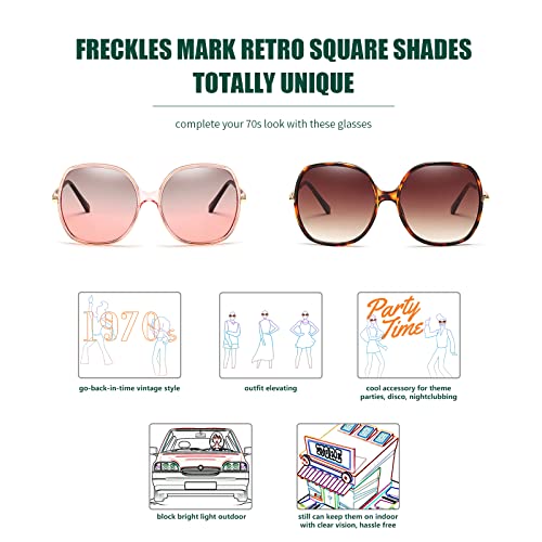 Image of Freckles Mark 70s Super Oversize Square Sunglasses for Women Vintage Rectangular Plastic Frame