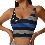 American Thin Blue Line Flag Print Lightweight Trendy Women Sports Vest Yoga Workout Running Vests All Seasons