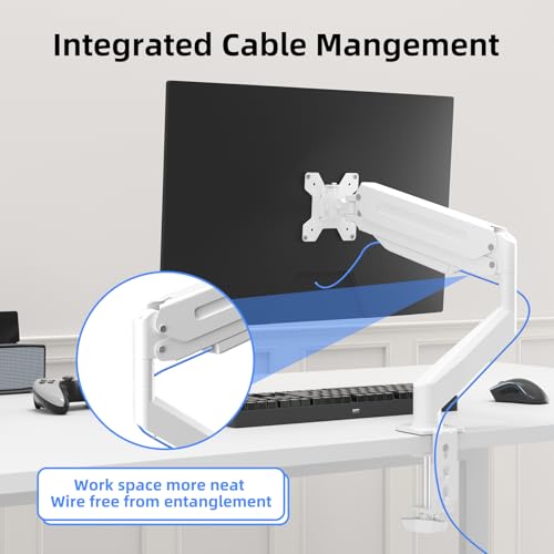 Image of Suptek Single Monitor Mount Adjustable Gas Spring Monitor Arm Desk Mount Stand Fits 17 20 22 23 24 26 27 32 33 inch Monitors,Holds up to 22 lbs,White(MD18W)