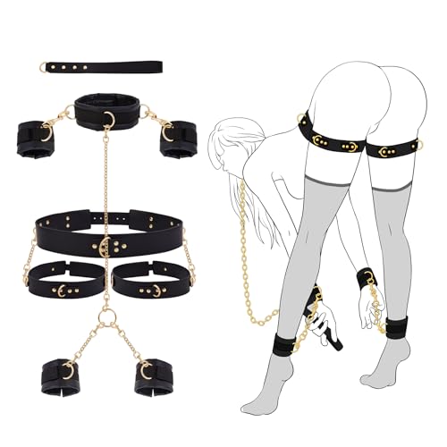 Legami del sesso Bondage BDSM Kit - Giocattoli sessuali per adulti per coppie dal collo al polso SM Gear & Accessories Game 7PCS Sets (Nero)