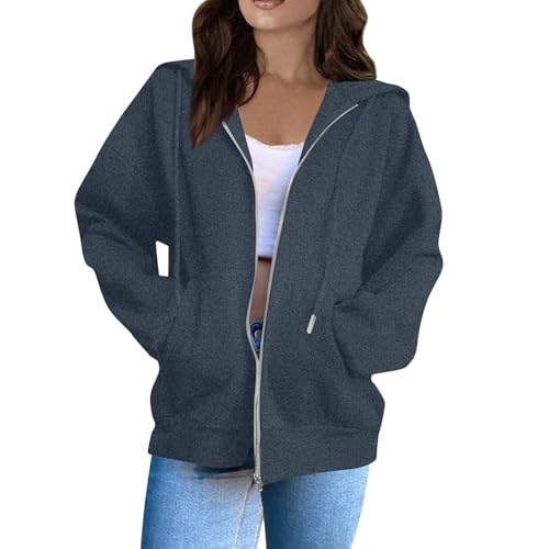 Zip Up Hoodie Women Casual Oversized Sweatshirts - Fall Fashion Fleece Lined Jacket - Thick Warm Coat Winter Clothing