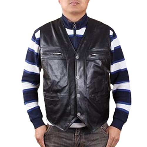 Chaleco de cuero de alta calidad para hombre en color negro y formato sin mangas XXXXL