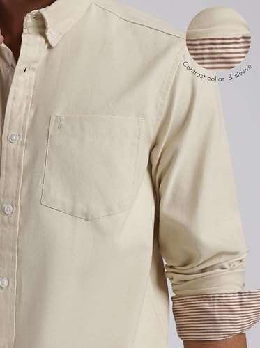 Image of FYLTR Men's Oxford Button Down Full Sleeve Shirt - 100% Cotton | Regular Fit | Summer Shirts for Men | Contrast Sleeve & Collar Detail | Desk to Dinner Shirt