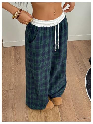 Image of SOLY HUX Women's Plaid Checkered Pants Flannel Pajama Pants with Pockets