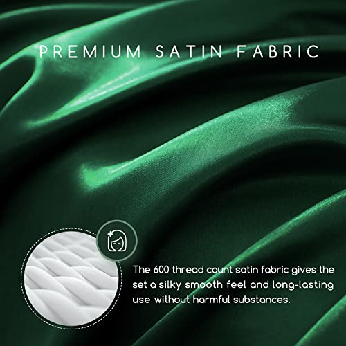 Image of MR&HM Satin Bed Sheets, Full Size Sheets Set, 4 Pcs Silky Bedding Set with 15 Inches Deep Pocket for Mattress (Full, Dark Green)