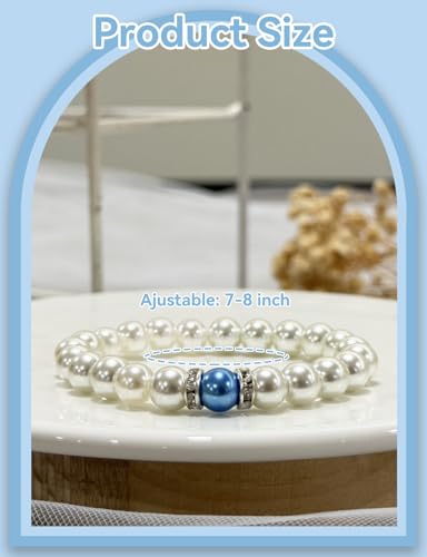 Something Blue Gift for Bride, Bridal Shower Gifts for Bride to be White Pearl Bracelet, Meaningful Gift Card Party Wedding Accessories2