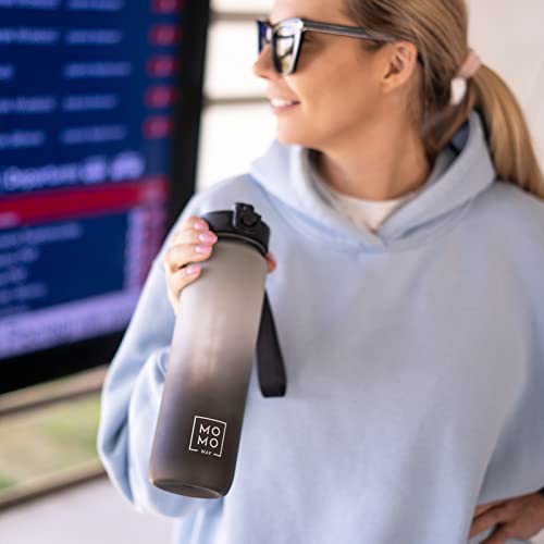 MOMO WAY Drinking Bottle Tritan Water Bottle BPA Free Reusable for School Sports Fitness Gym Easy Closure Gift for Men Women and Children Gray Black 1000ml - Image 3